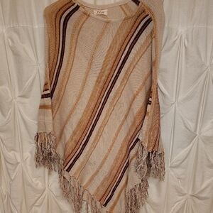 Elegant Beige and Brown Striped Poncho